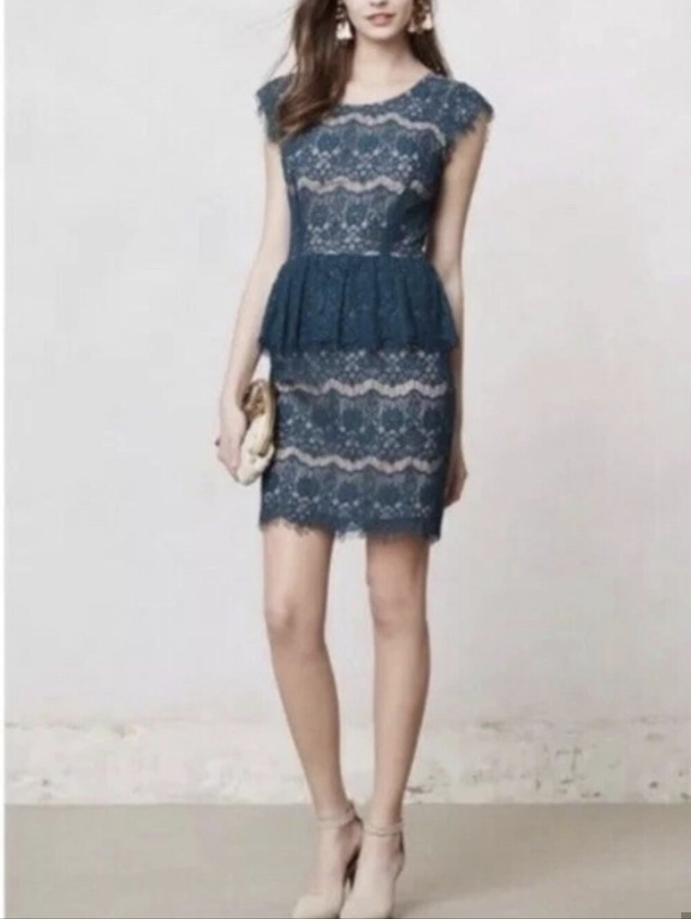 Anthropologie Maeve Elsa Peplum Lace Dress Teal Size S